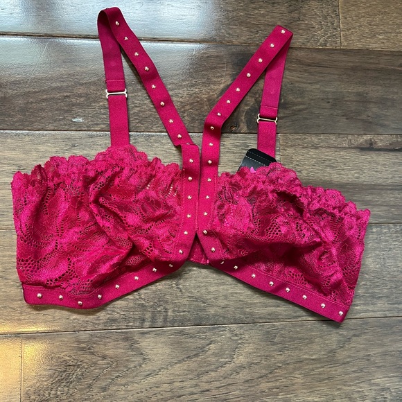BMWT deep cherry balconette lace studded bralette - Picture 2 of 4